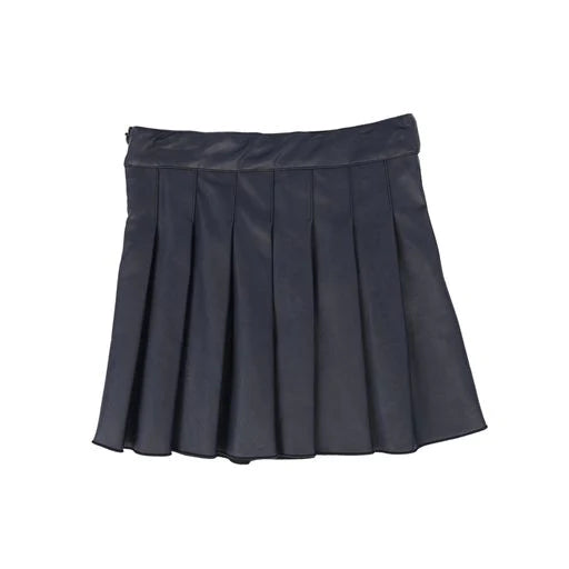Pleated Leather Skirt in Dark Blue – COCO LETO