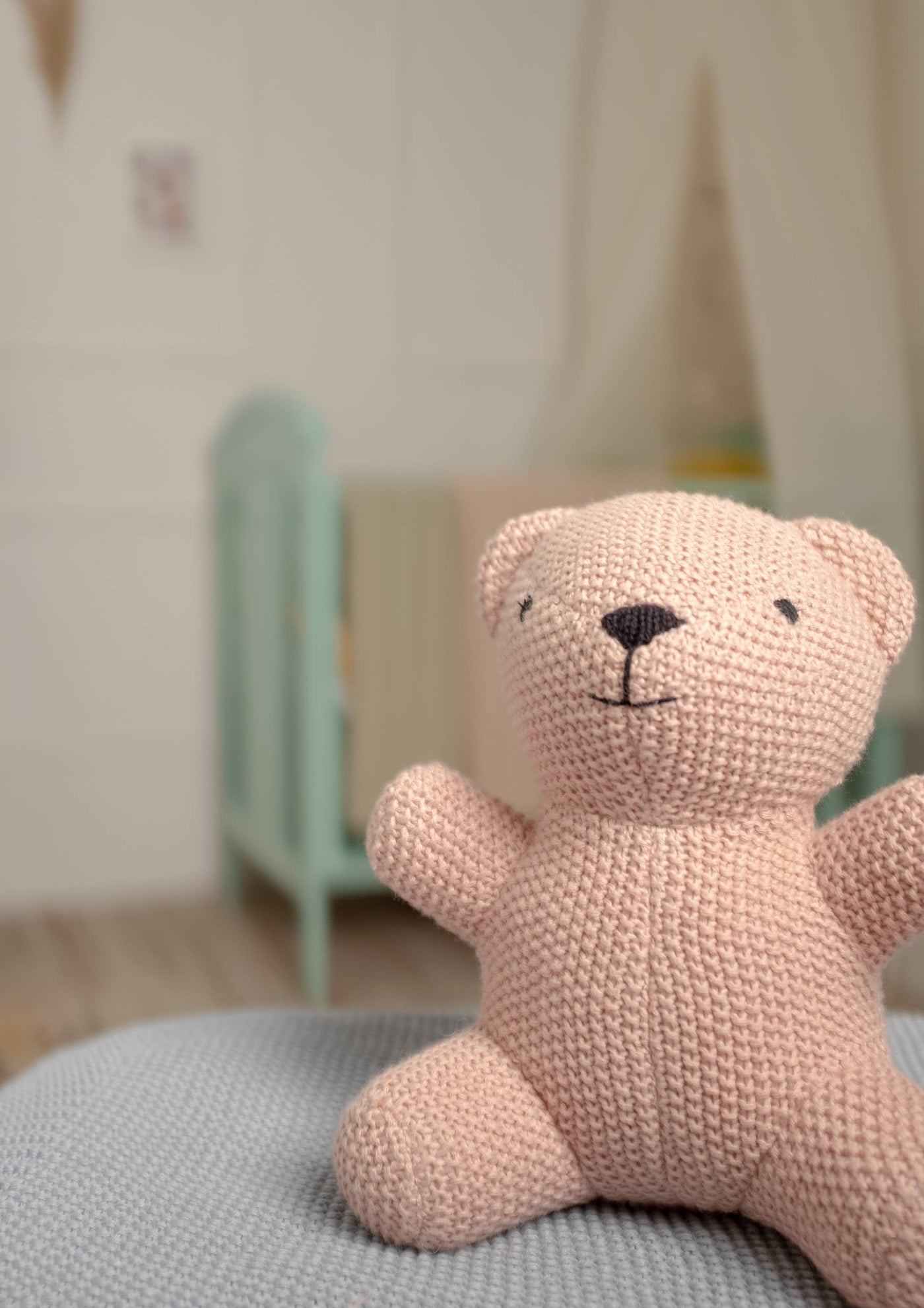 Handcrafted Cotton Knitted Blush Bear