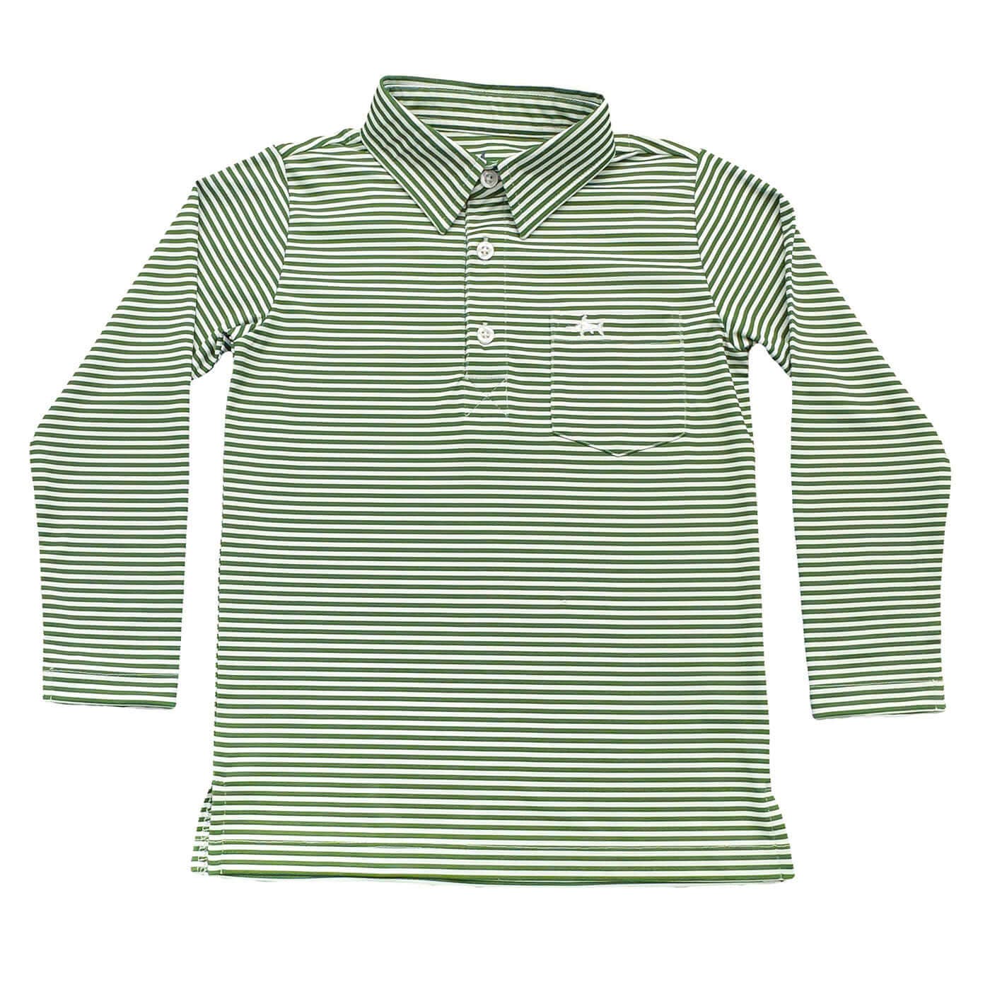 Inshore Long Sleeve Performance Polo | Green Stripe