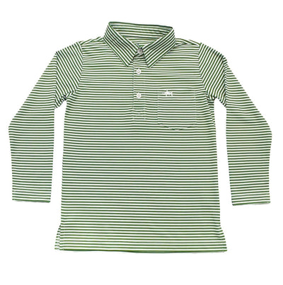 Inshore Long Sleeve Performance Polo | Green Stripe