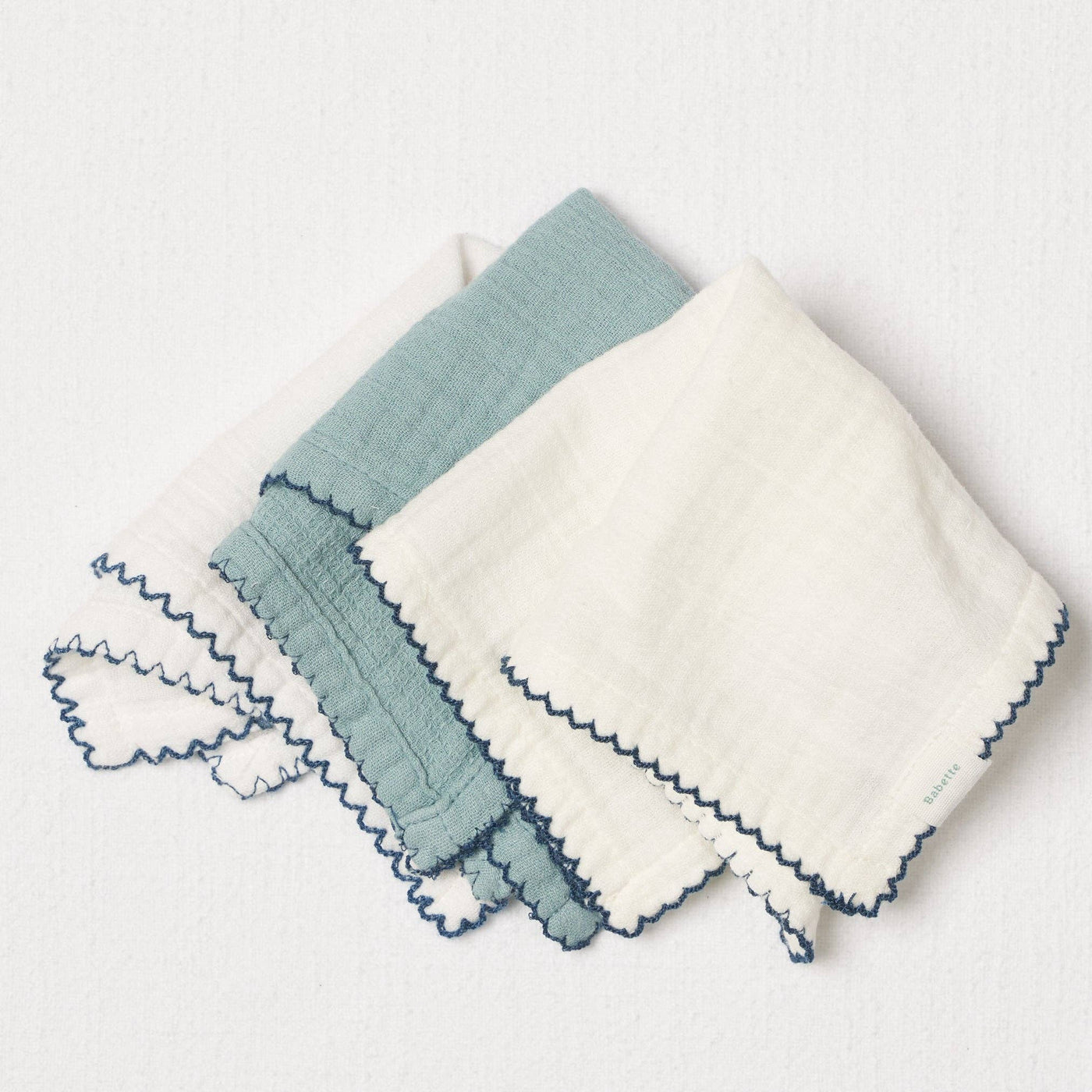Baby Washcloths, Set of Three | Blue and White