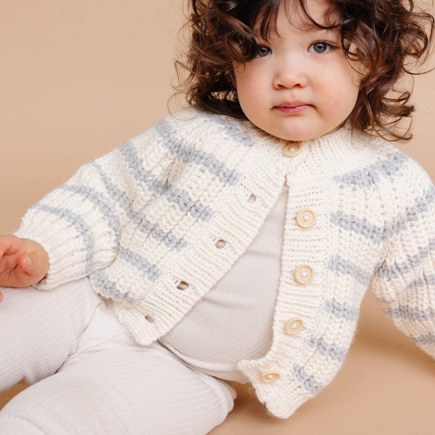 Rib Knit Stripe Cardigan, Bowie Grey Baby Kid Sweater Basics