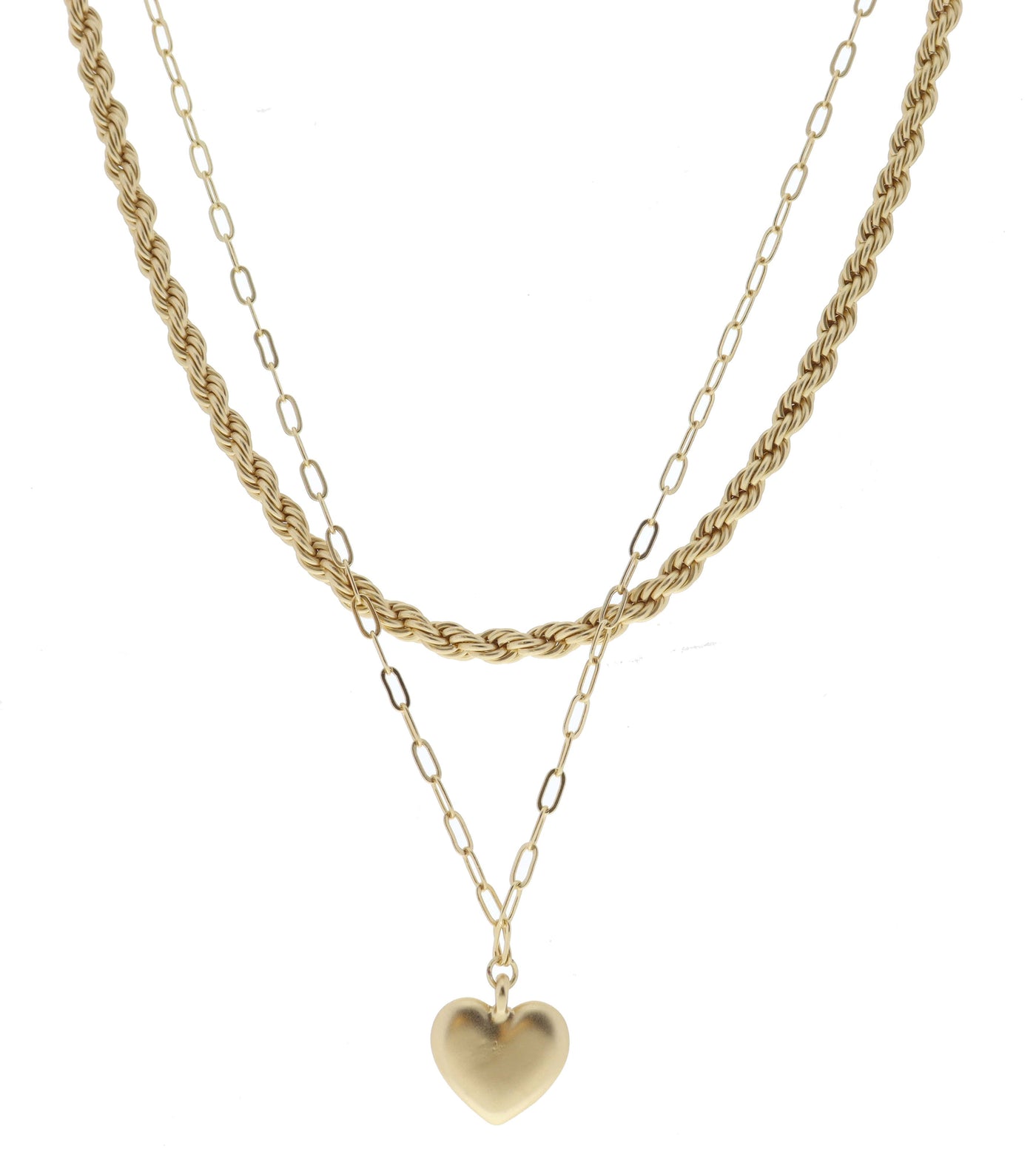 2 Strand Gold Rope & Paperclip Heart Necklace