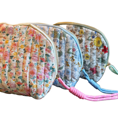 Quilted Floral Makeup Travel Case | Blue Garden Print