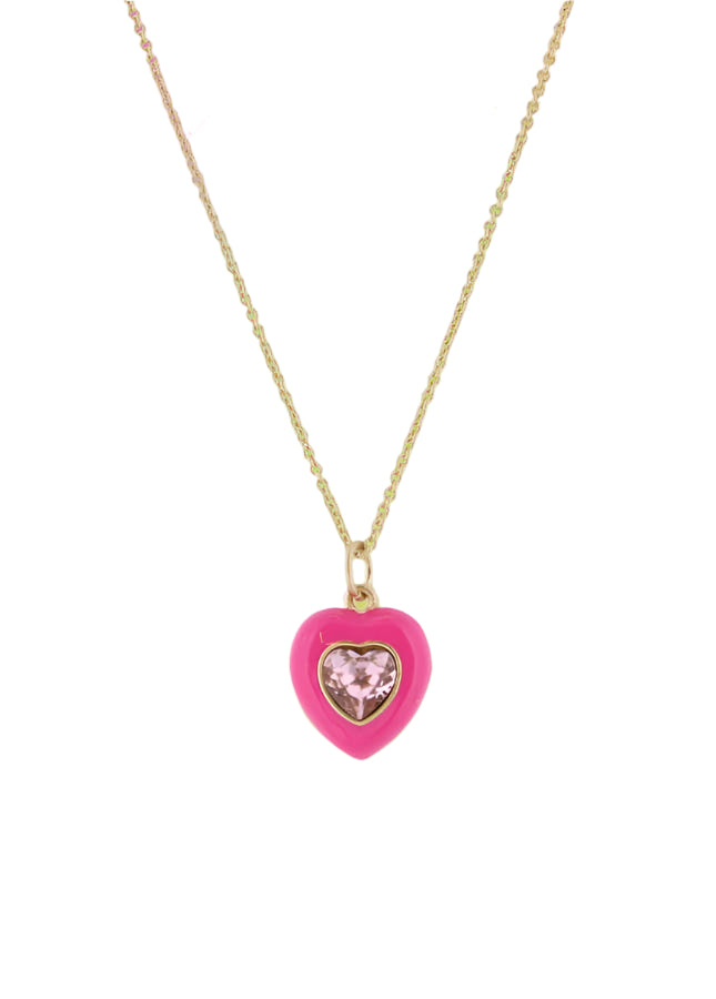 Hot Pink Light Pink Crystal Heart Necklace