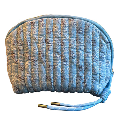 Quilted Paisley Makeup Travel Case |  Blue
