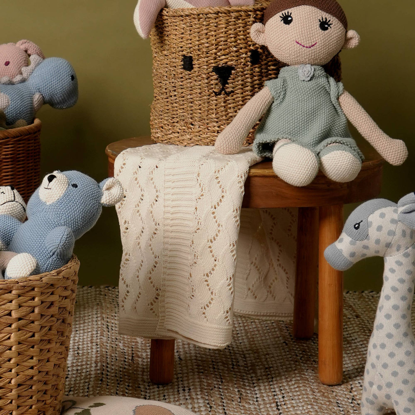 Cotton Pointal Chevron Baby Soft Blanket | Cream