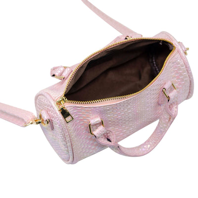 Rainbow Woven Duffle Handbag: Hot Pink