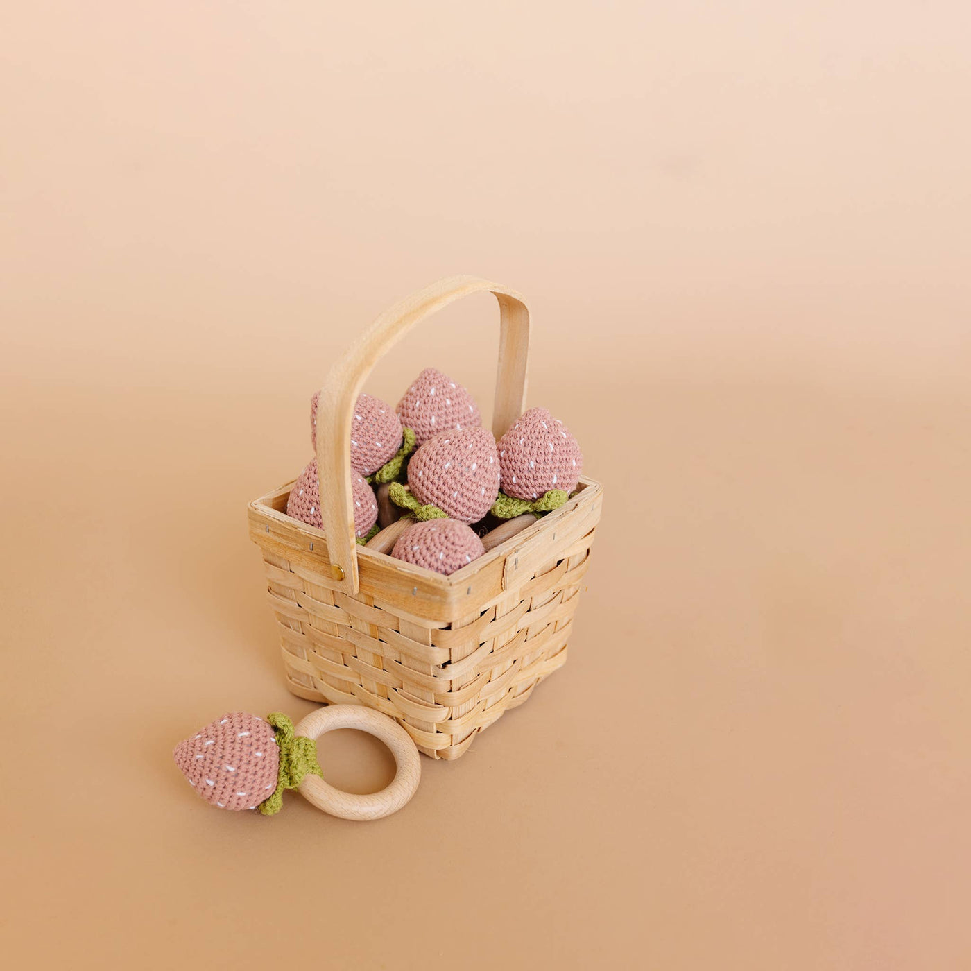 Teether Strawberry Pink Crochet Baby Rattle