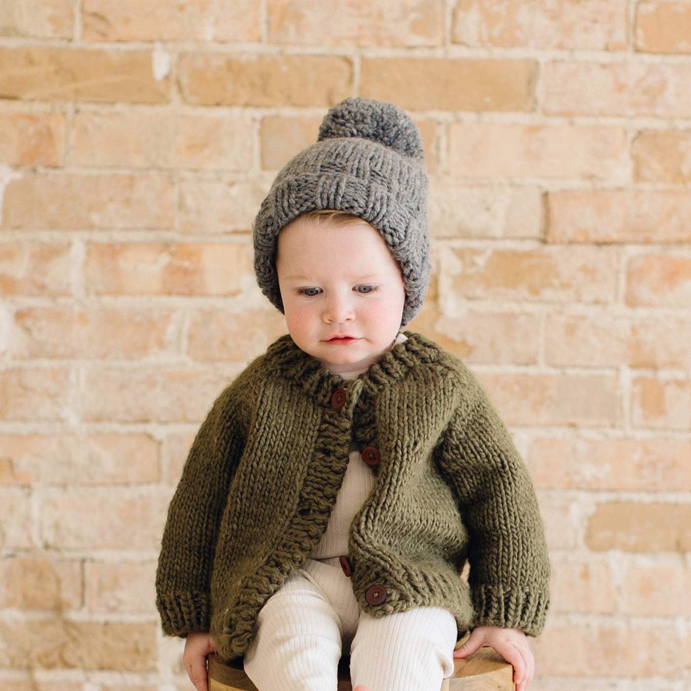 Classic Cardigan, Olive Baby Sweater
