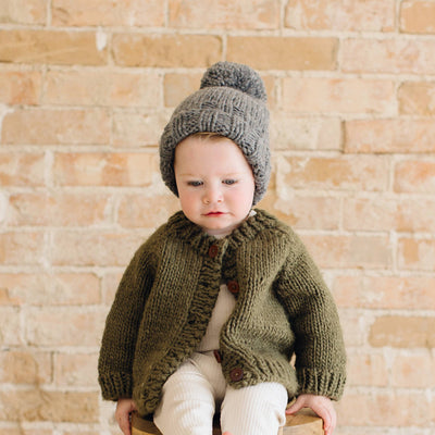 Classic Cardigan, Olive Baby Sweater