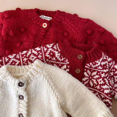 Popcorn Sweater Red Baby Cardigan
