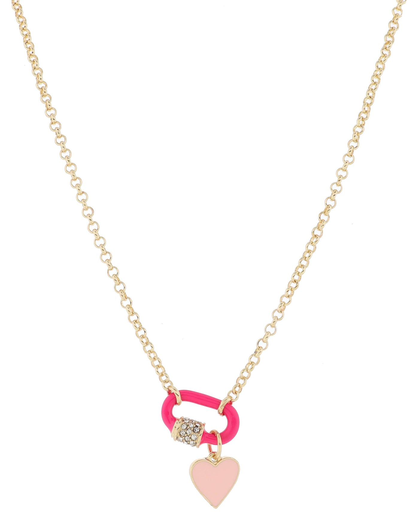 Hot Pink Carabiner with Heart Necklace