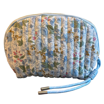 Quilted Floral Makeup Travel Case | Blue Garden Print