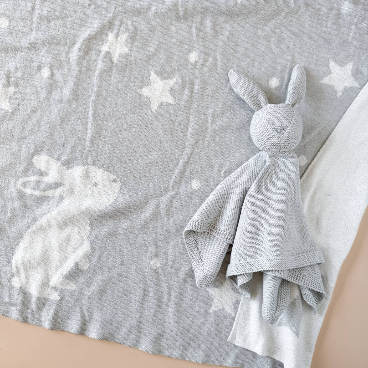 Lovey Bunny Grey Organic Cotton Baby Blanket
