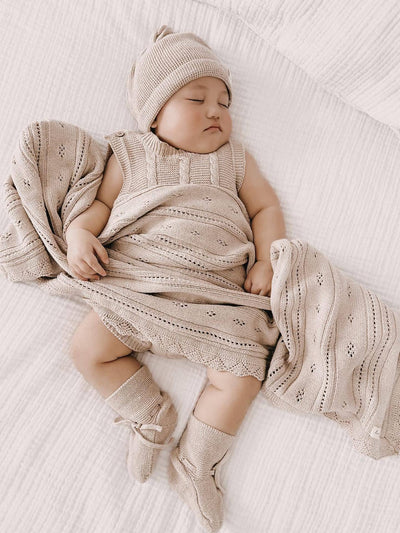 Pointelle Baby Blanket | Heather Beige