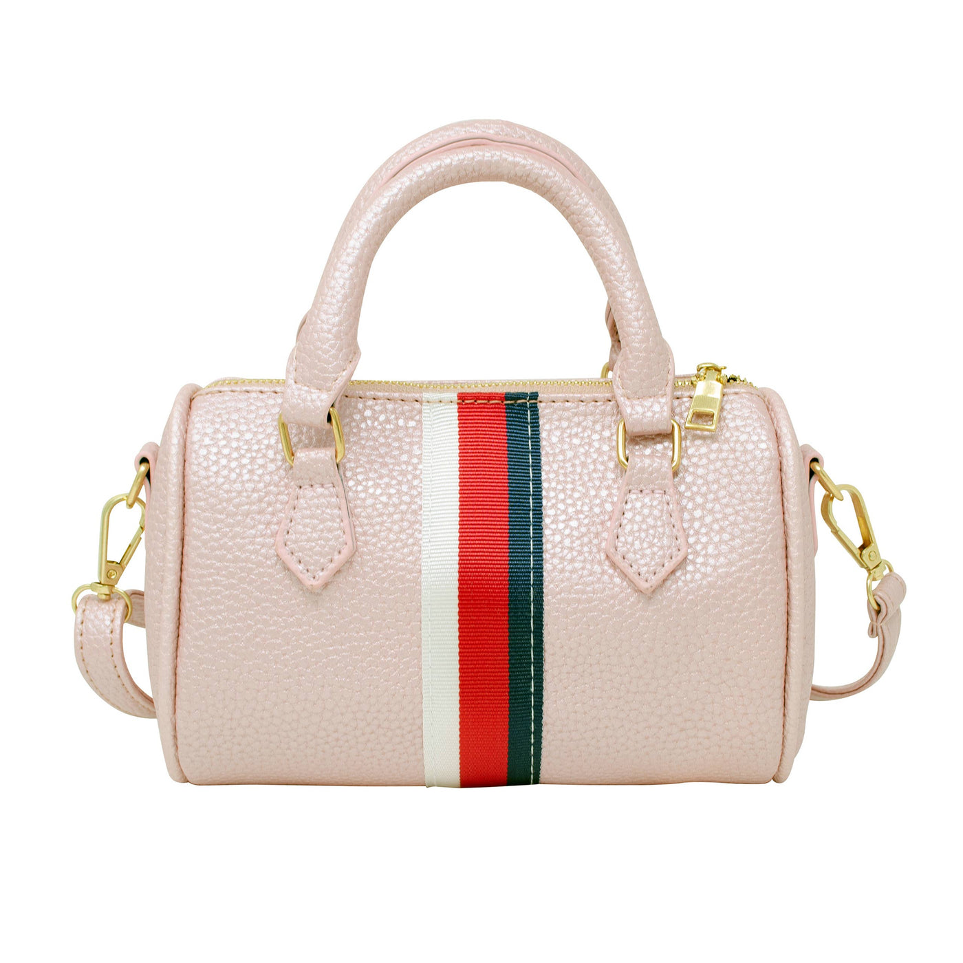 Leather Striped Duffle Handbag | Pink