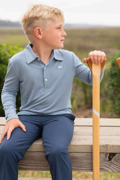 Banks Long Sleeve Performance Polo | Blue/White Stripe 