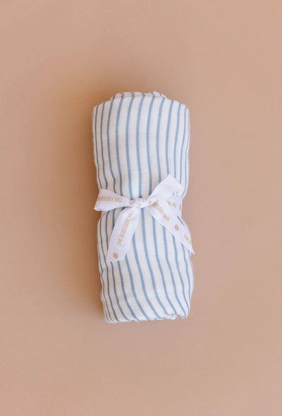 Blue Stripe Organic Cotton Muslin Baby Swaddle Blanket