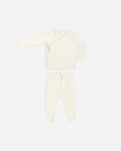 Wrap Top + Footed Pant Set || Ivory
