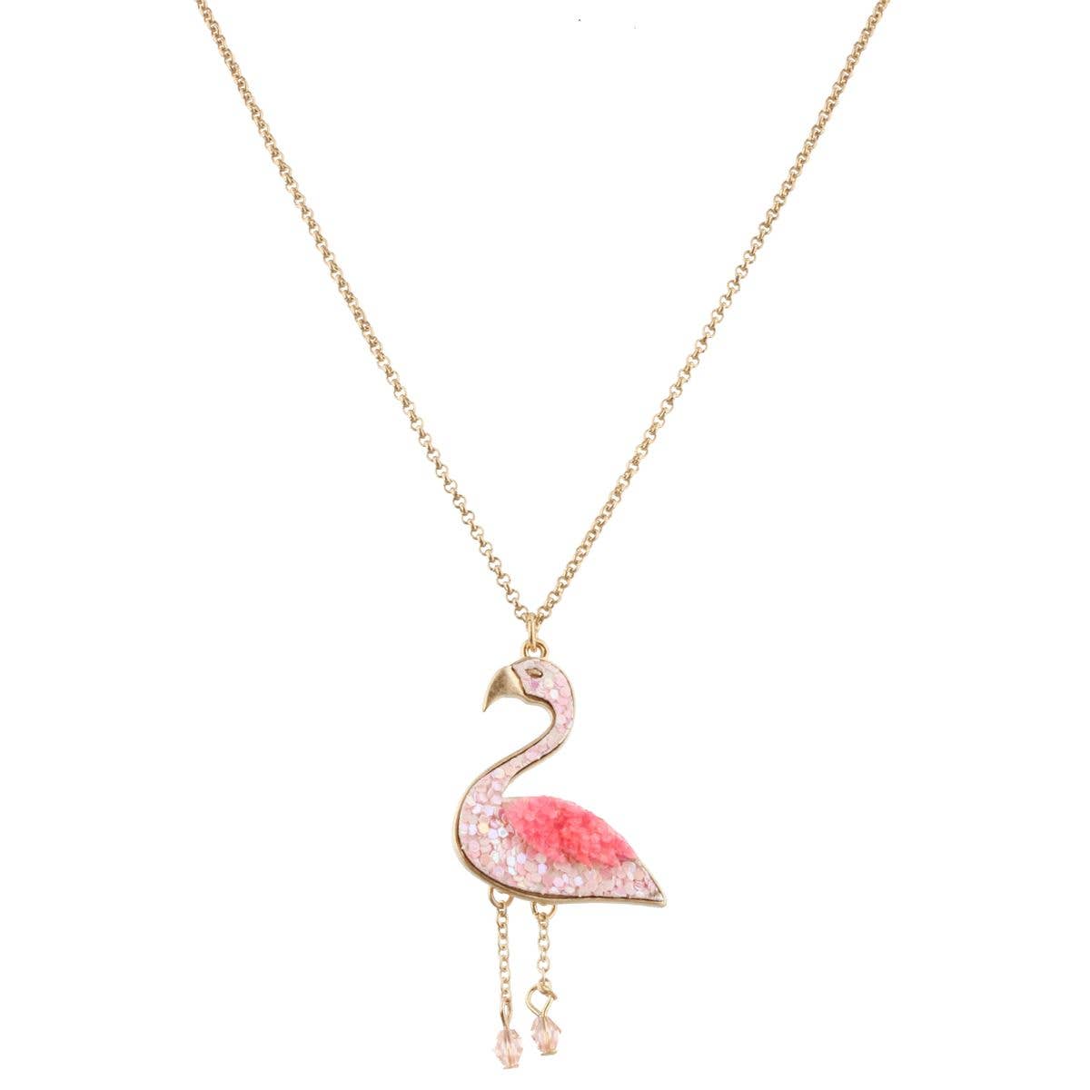 Pink Glitter Flamingo Necklace