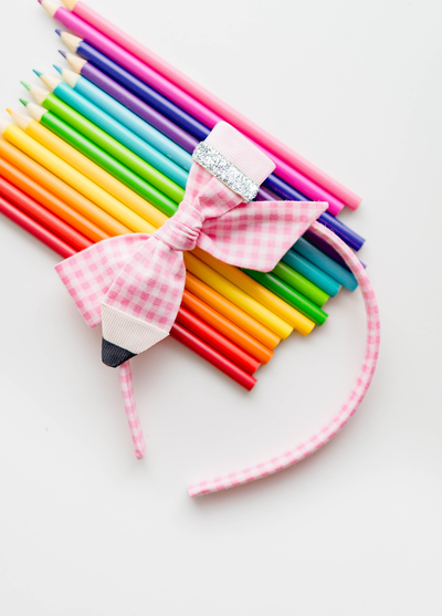 Pencil Headband | Pink Gingham