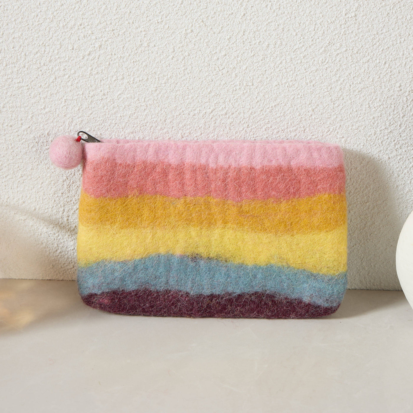Handmade Wool Felt pouch Hand Carry Coin Purse - Rainbow