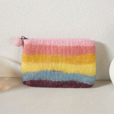 Handmade Wool Felt pouch Hand Carry Coin Purse - Rainbow