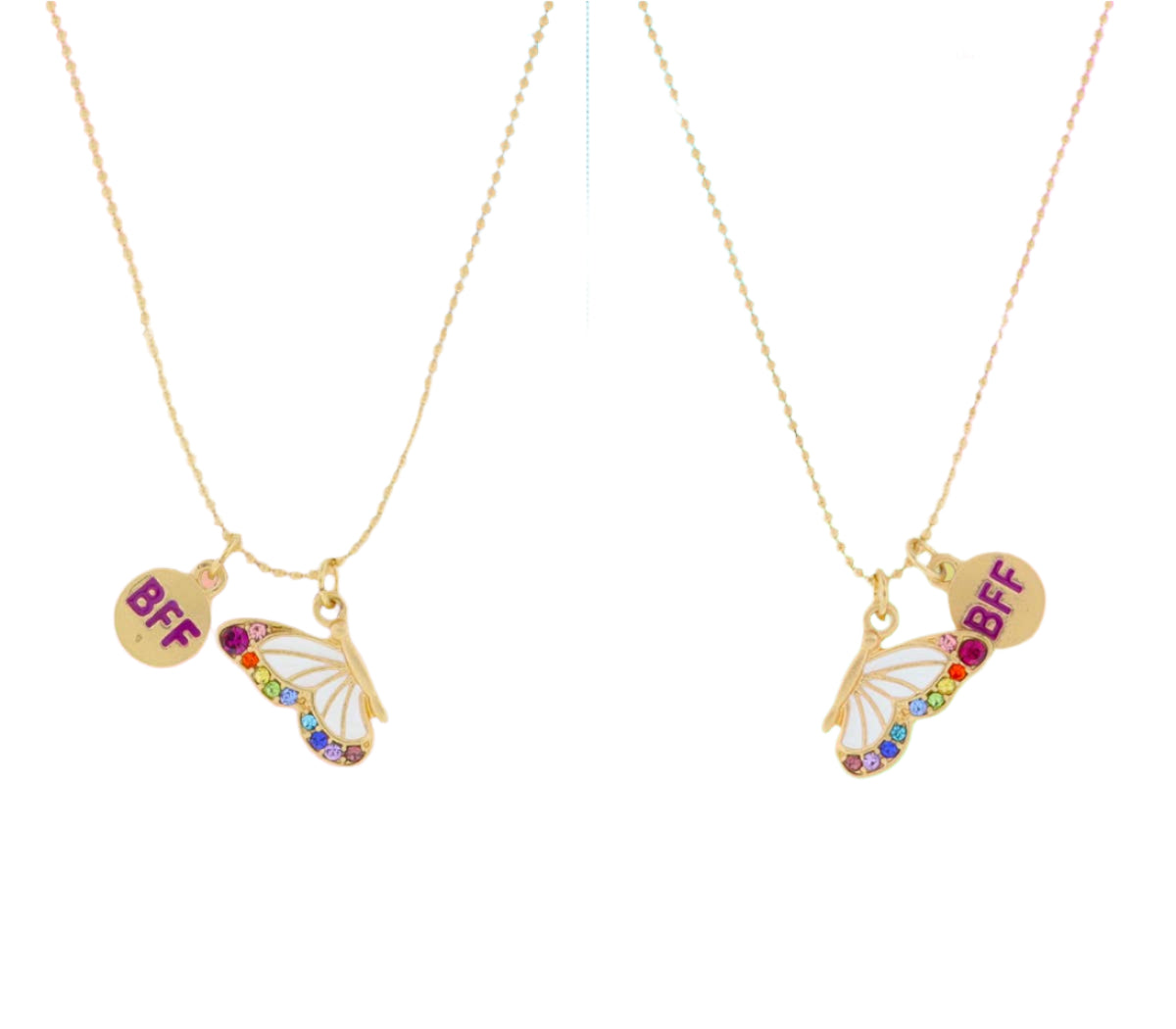 Set of 2 Gold "BFF" Butterfly Necklaces