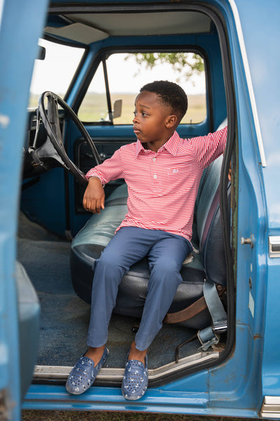 Inshore Long Sleeve Performance Polo | Red Stripe 