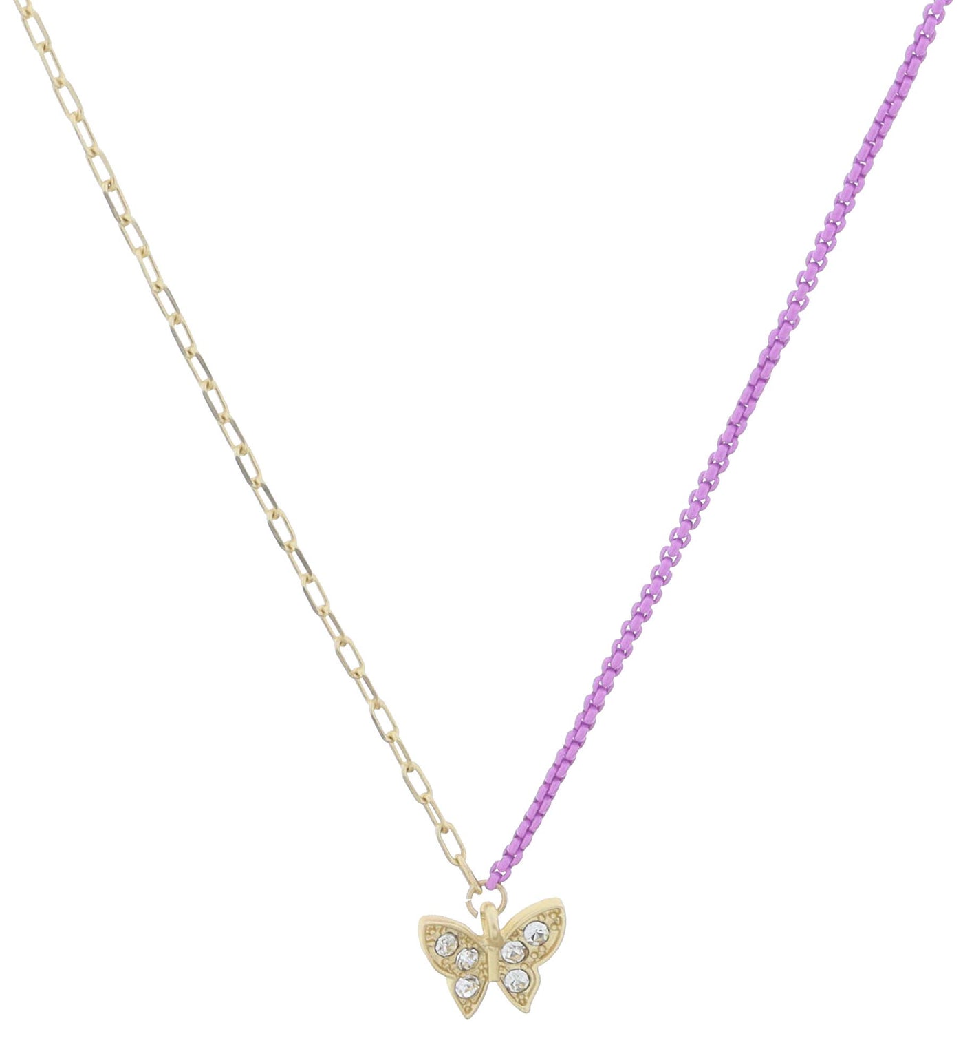 Half Gold Chain, Lavender Butterfly Necklace