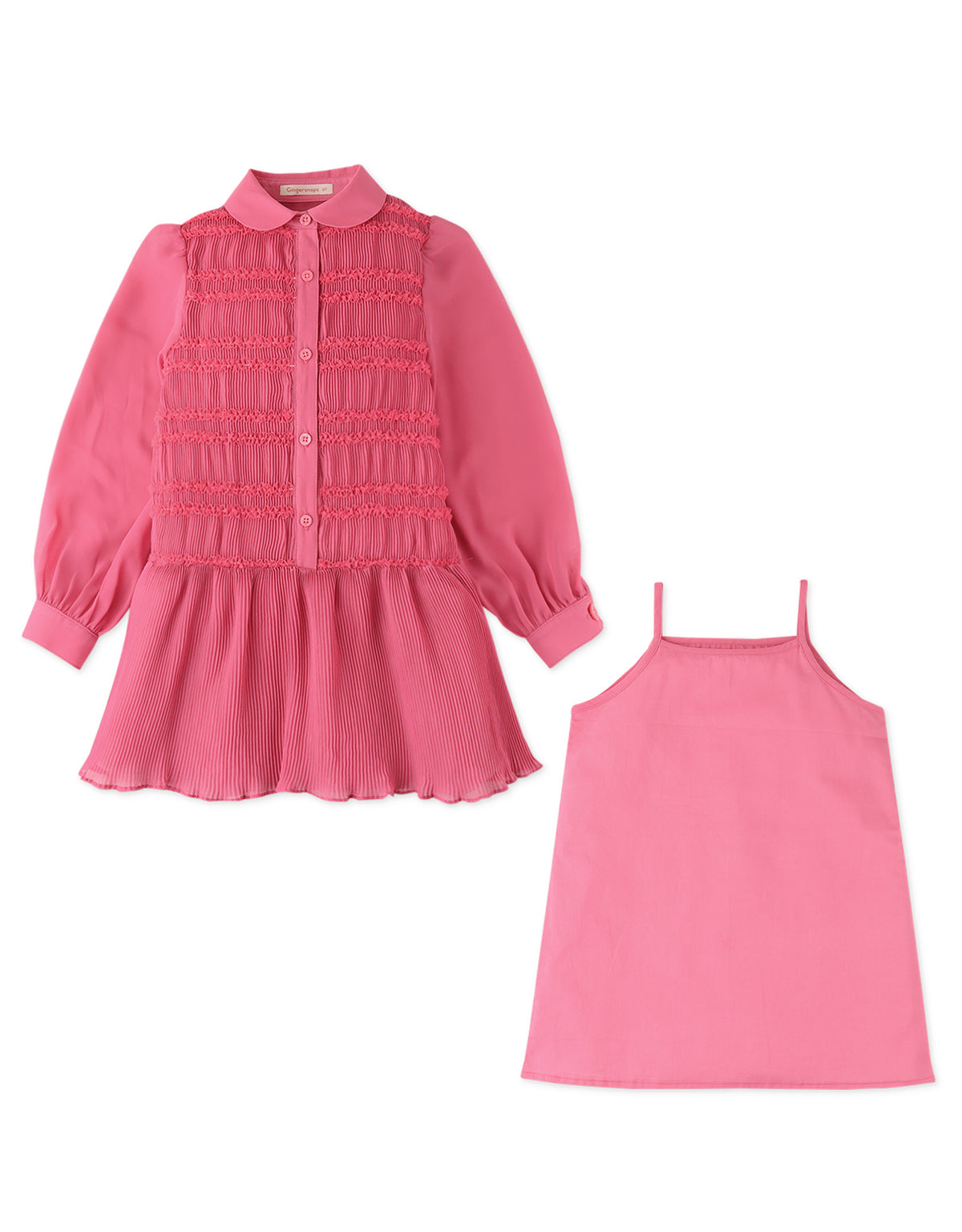 Smocked Dress With Pleated Skirt