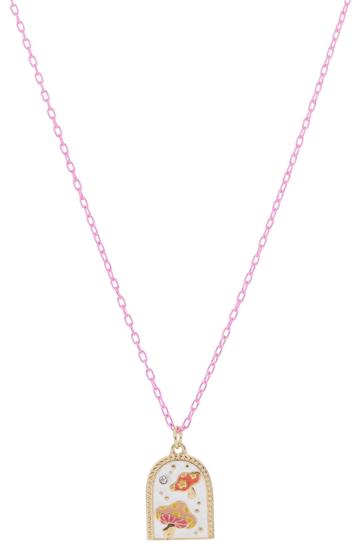 Mushrooms with Crystals Pink Necklace