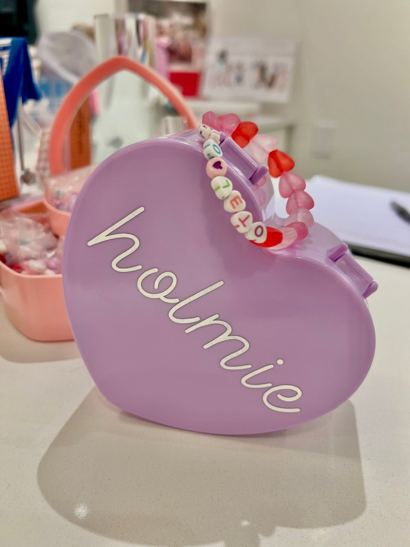 Heart Jewelry Box and Beads | Purple or Pink (Personalize)