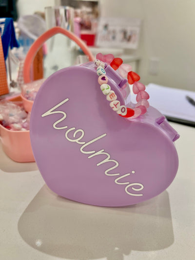 Heart Jewelry Box and Beads | Purple or Pink (Personalize)
