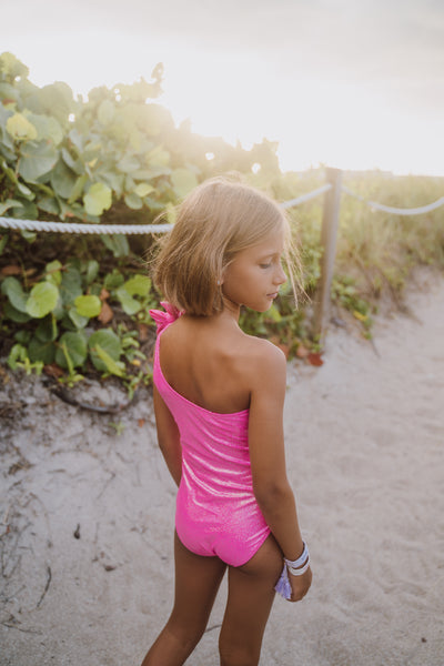 Martina Glitter Neon Pink One Shoulder Swimsuit