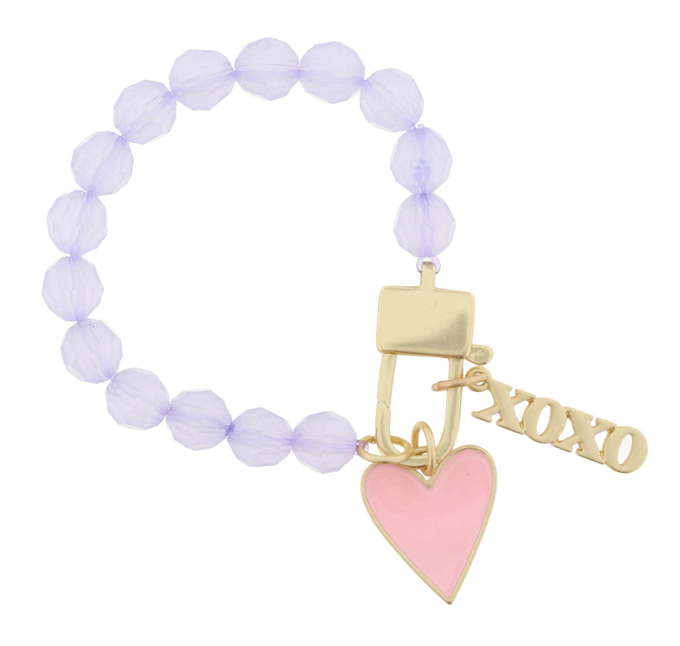 Lavender Bead, Lobster Claw, Heart, "XOXO" Bracelet