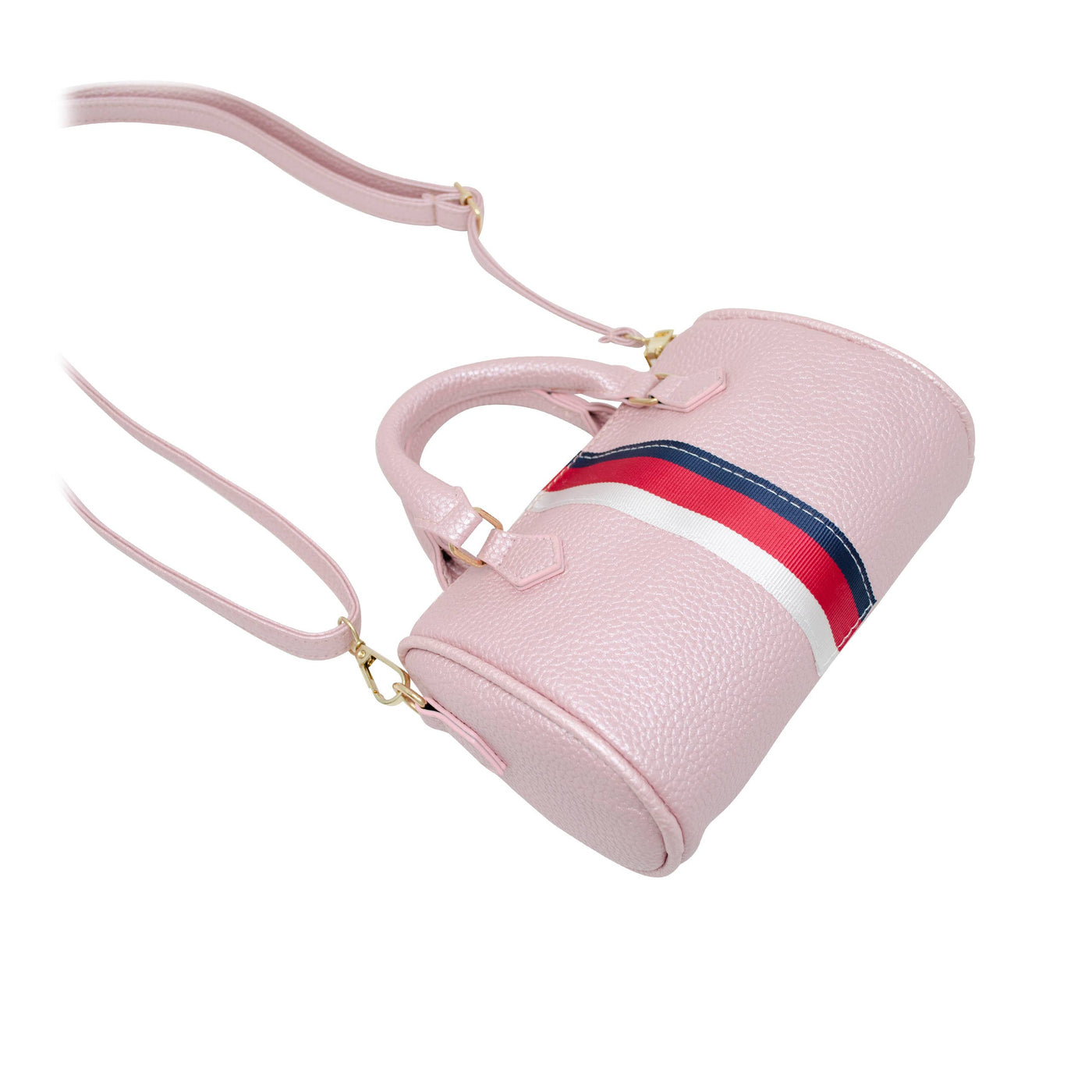 Leather Striped Duffle Handbag | Pink