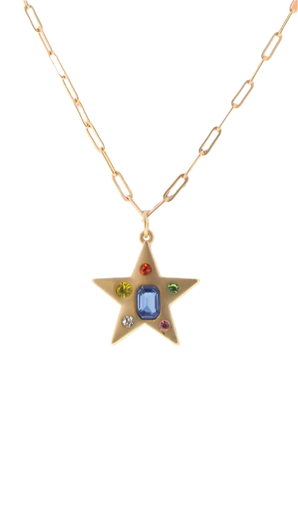 Rainbow Crystals in Gold Star Necklace