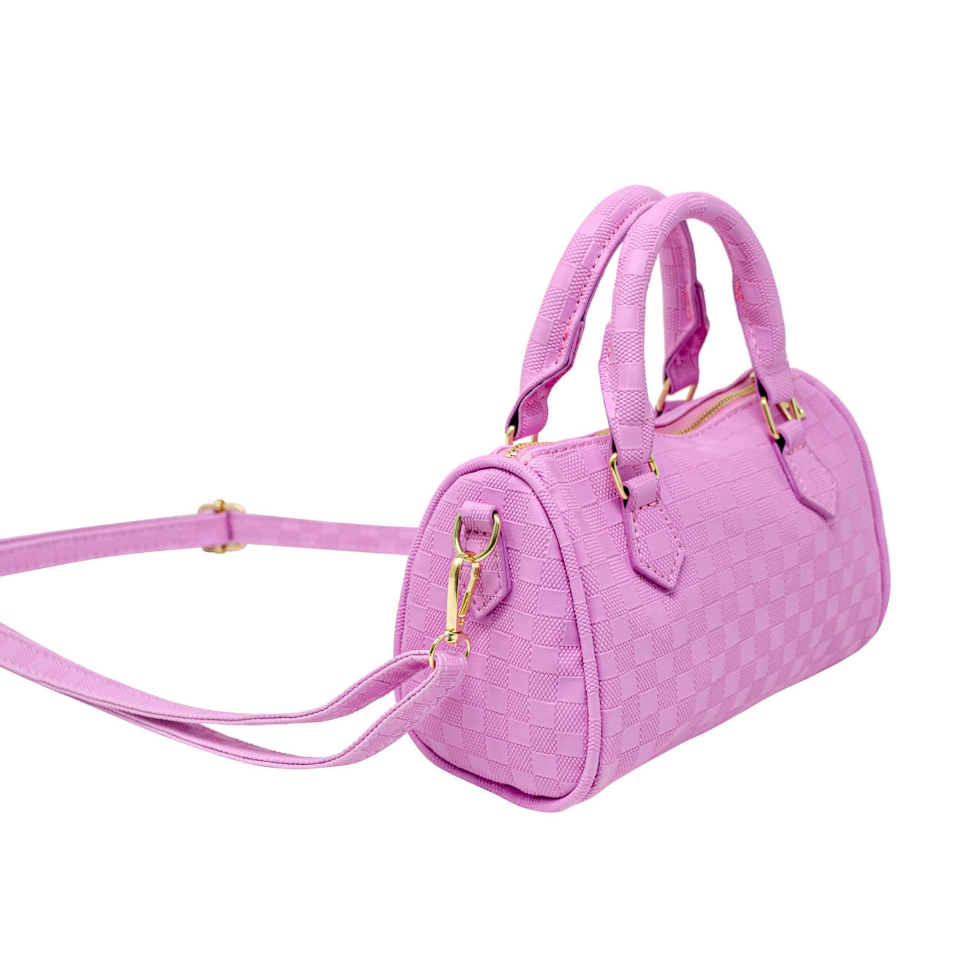 Checkered Canvas Duffle Handbag: Lavender