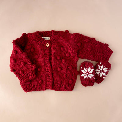 Popcorn Sweater Red Baby Cardigan