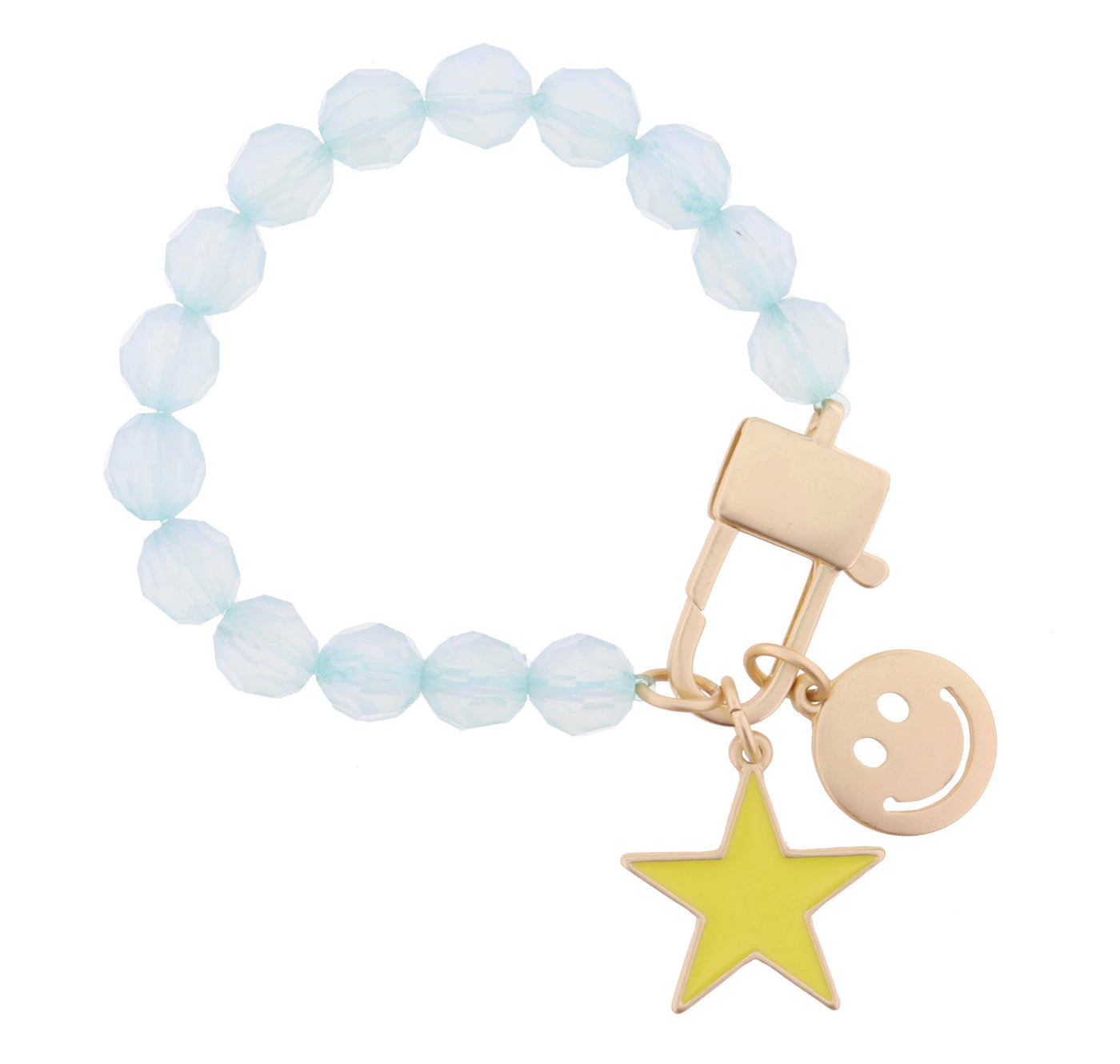 Mint Bead Lobster Claw, Star & Happy Face Bracelet