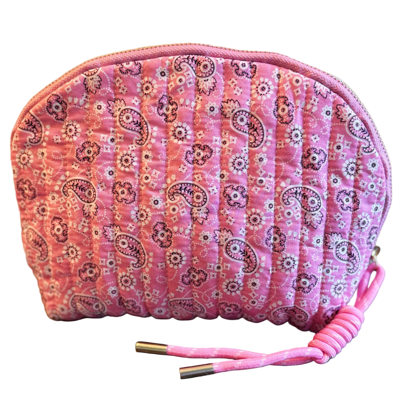 Quilted Paisley Makeup Travel Case |  Pink