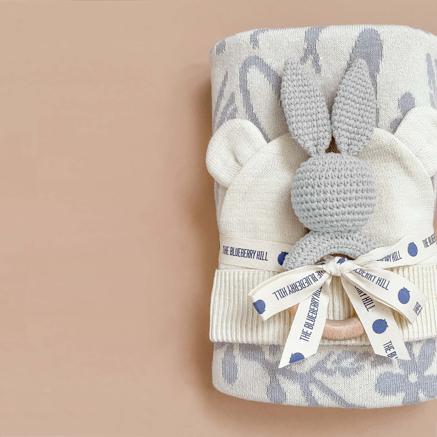 Teether Bunny Grey Cotton Crochet Baby Rattle