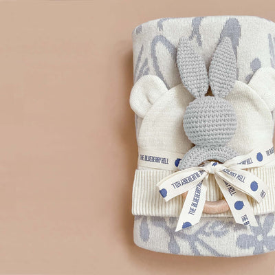 Teether Bunny Grey Cotton Crochet Baby Rattle