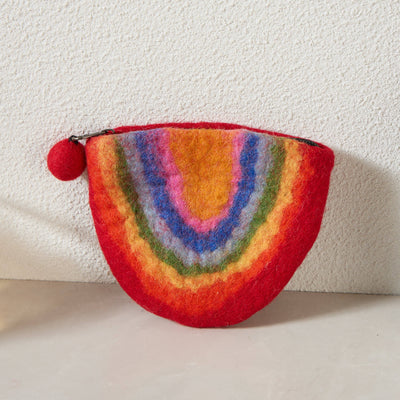Handmade Wool Felt pouch Hand Carry Coin Purse - Rainbow
