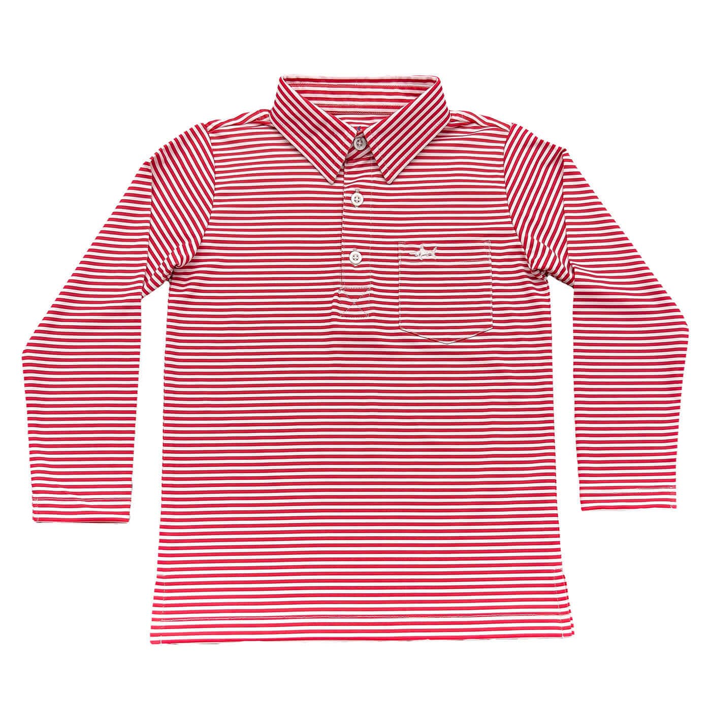 Inshore Long Sleeve Performance Polo | Red Stripe 
