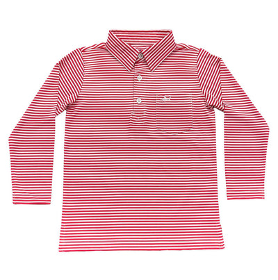 Inshore Long Sleeve Performance Polo | Red Stripe 