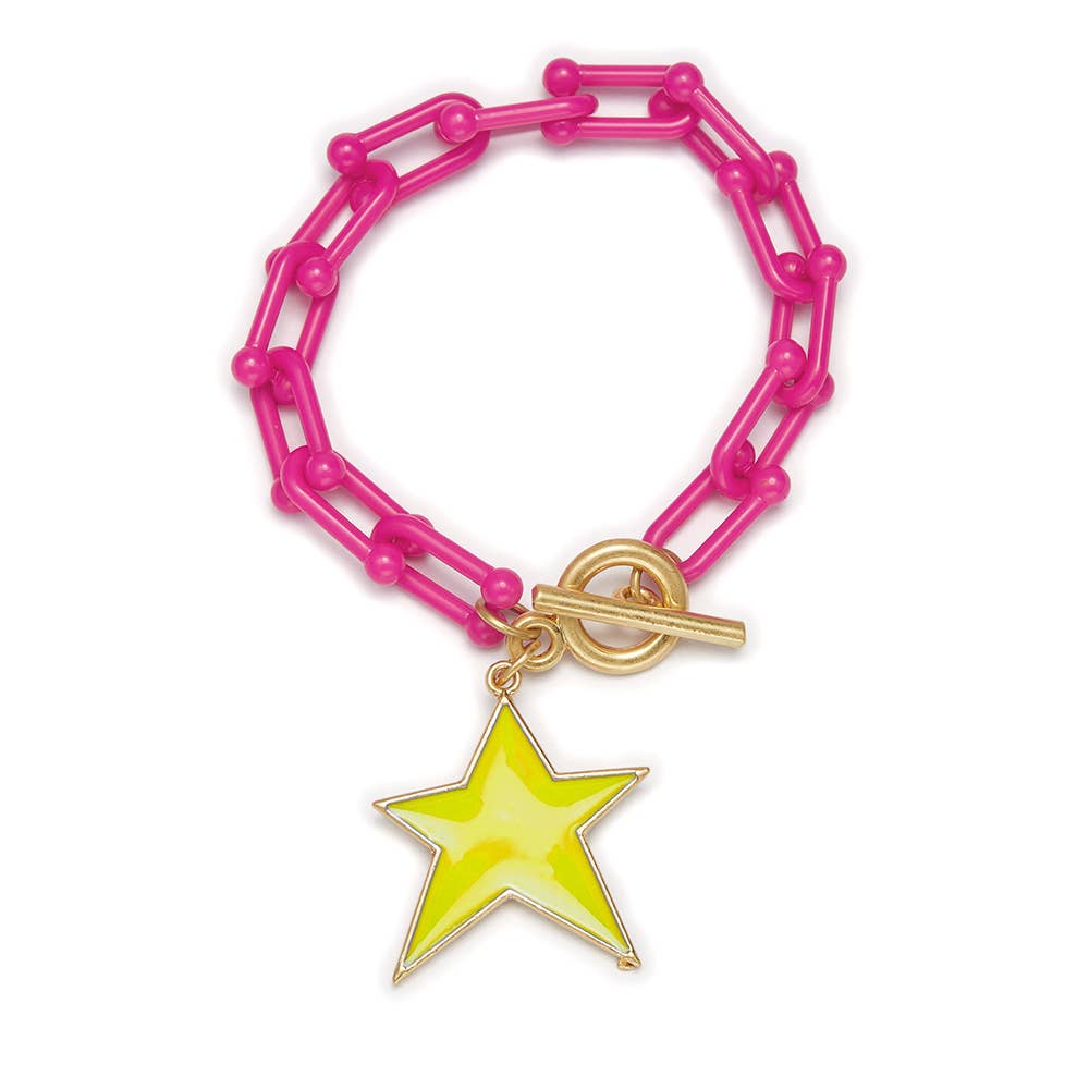 Yellow Star Charm on Hot Pink Link Bracelet