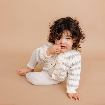 Rib Knit Stripe Cardigan, Bowie Grey Baby Kid Sweater Basics